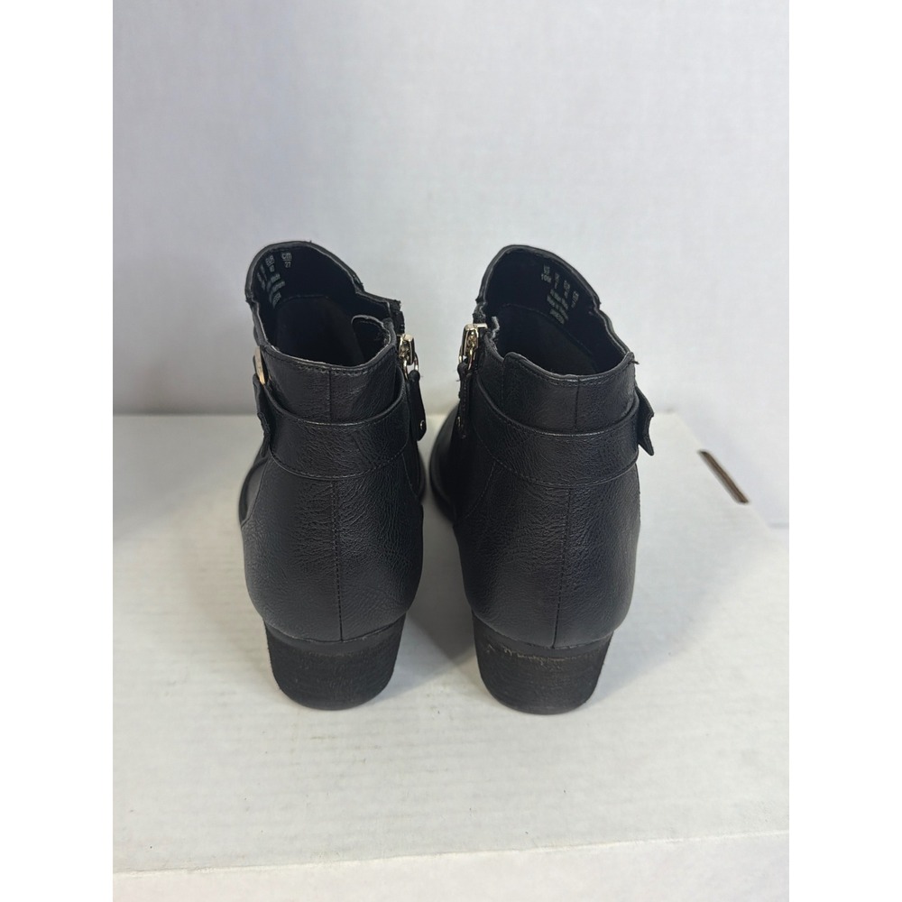 Dr. Scholls Janessa Black Ruched Ankle Boots Gold Ring Strap Block Heel 10M - Picture 3 of 10